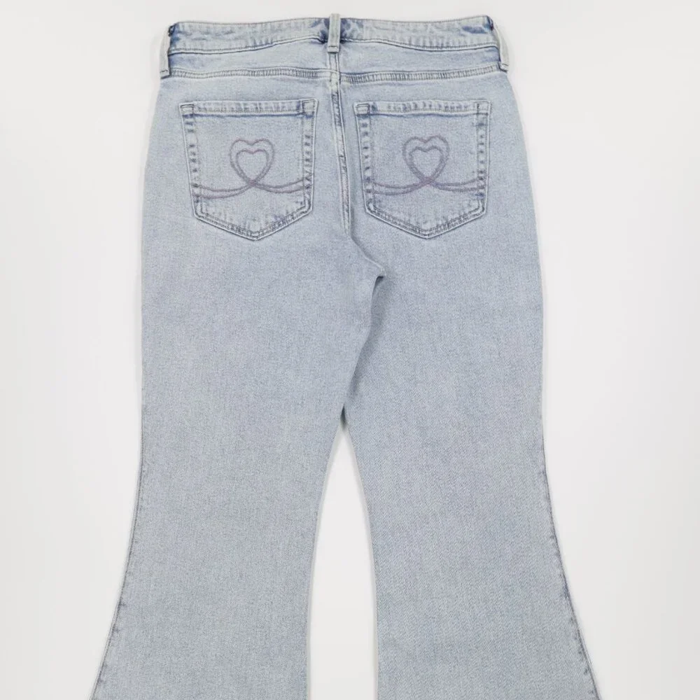 Hollister Women's Heart Embroidered High Rise Denim Flare Jeans‎ Light Blue 12s